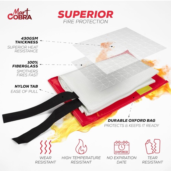 Mart Cobra Emergency Fire Blanket - Fiberglass Welding Blanket [NEW] - Picture 2 of 4